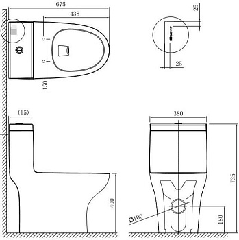 Унитаз в компл. T1081 моноблок б/обод. 3/6л сид DUR с гоф.